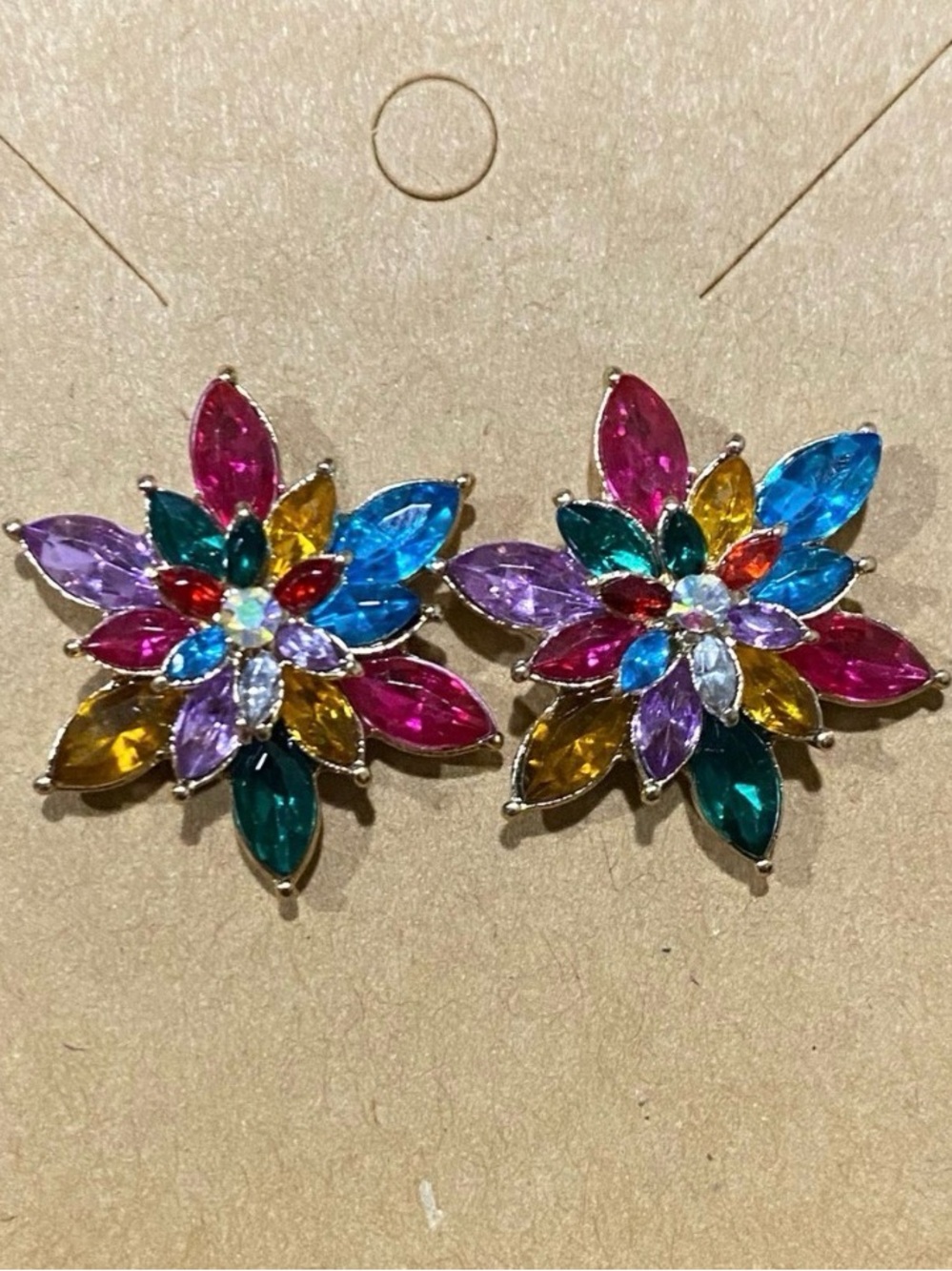 Multicolor Floral Crystal Stud Earrings - Women Jewelry